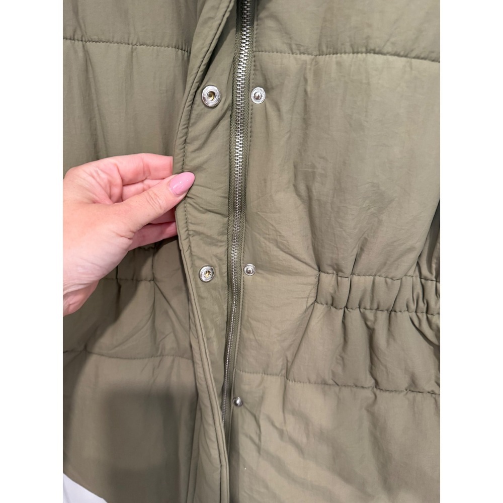 Olive Puffer Jacket Funnel Neck Cinched Waist Coat NWT Small - Picture 3 of 5